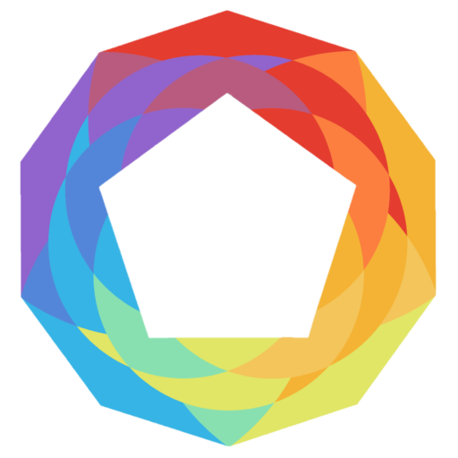 Logo - Rainbow 2D dodecahedron followed by the words Center of Daring
